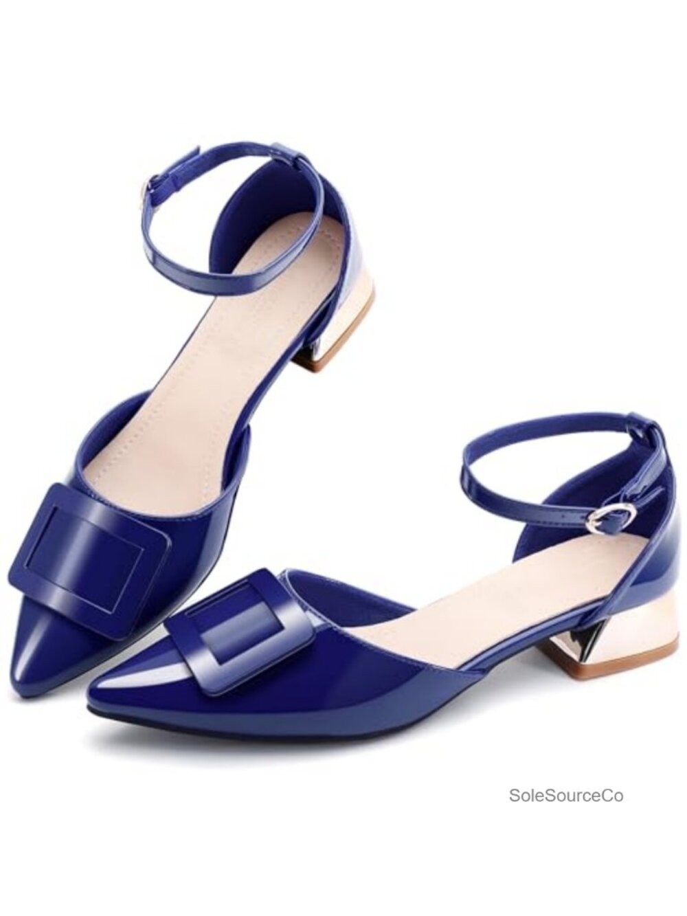 Women's Pointed Toe Low Heels Ankle Strap Pumps